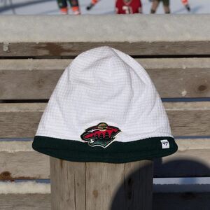 Youth Minnesota Wild Grid Fleece Beanie Skull CapnWhite 47 Brand Hat